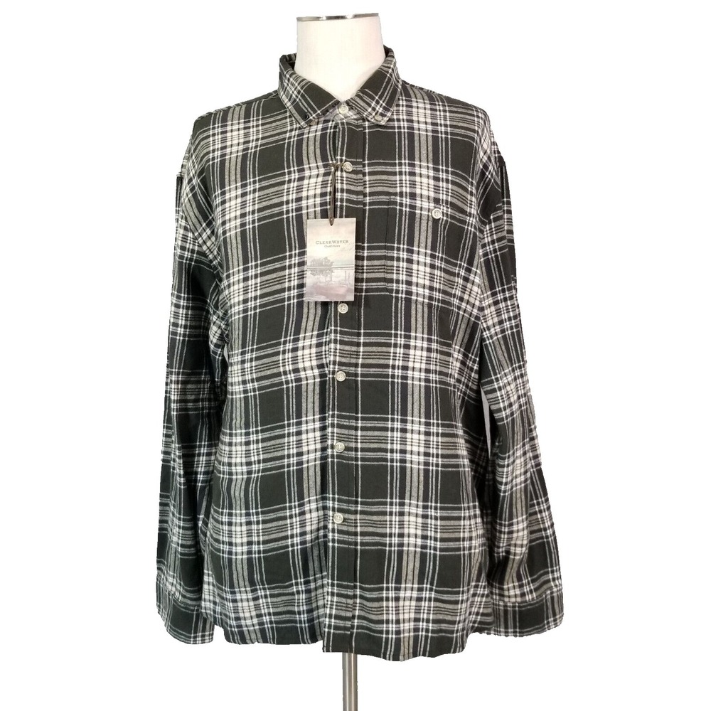 Clearwater Outfitters shirt men's 2XL XXL black plaid cotton flannel NEW